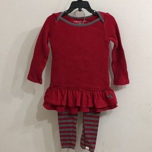 Burt’s Bees Baby Girls Toddler Red & Gray Organic Waffle Knit Peplum Dress Set